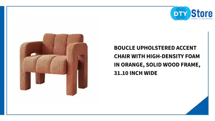 Boucle Upholstered Accent Chair with High-Density Foam in Orange, Solid Wood Frame, 31.10 inch Wide by@Outfy