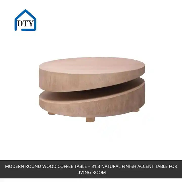 Modern Round Wood Coffee Table &ndash; 31.3 Natural Finish Accent Table for Living Room by@Outfy