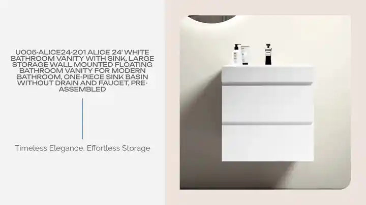 U005-Alice24-201 Alice 24' White Bathroom Vanity with Sink, Large Storage Wall Mounted Floating Bathroom Vanity for Modern Bathroom, One-Piece Sink Basin without Drain and Faucet, Pre-assembled by@Outfy