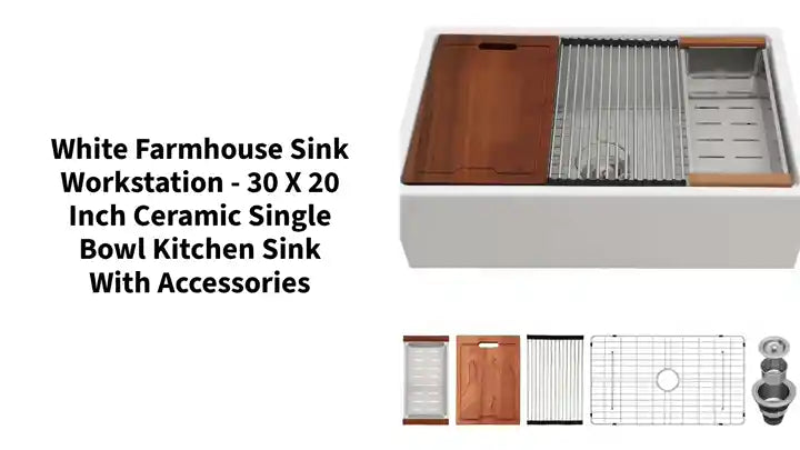 White Farmhouse Sink Workstation - 30 x 20 inch Ceramic Single Bowl Kitchen Sink with Accessories by@Outfy