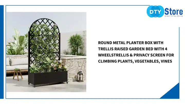 round Metal Planter Box with Trellis Raised Garden Bed with 4 wheelsTrellis &amp; Privacy Screen for Climbing Plants, Vegetables, Vines by@Outfy