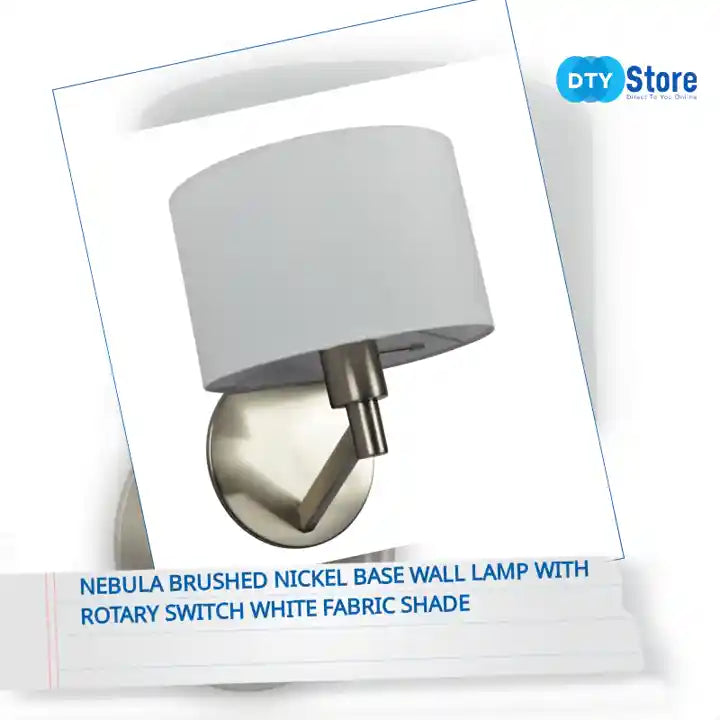 Nebula Brushed Nickel Base Wall Lamp with Rotary Switch White Fabric Shade by@Outfy