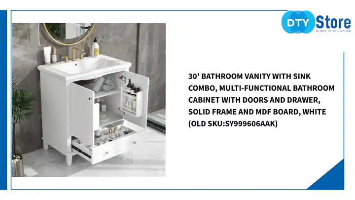 30&#039; Bathroom Vanity with Sink Combo, Multi-functional Bathroom Cabinet with Doors and Drawer, Solid Frame and MDF Board, White (Old Sku:SY999606AAK) by@Outfy