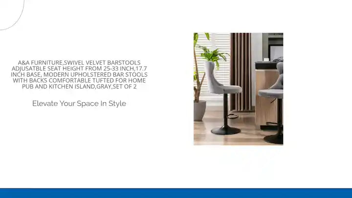 A&amp;A Furniture,Swivel Velvet Barstools Adjusatble Seat Height from 25-33 Inch,17.7 inch base, Modern Upholstered Bar Stools with Backs Comfortable Tufted for Home Pub and Kitchen Island,Gray,Set of 2 by@Outfy