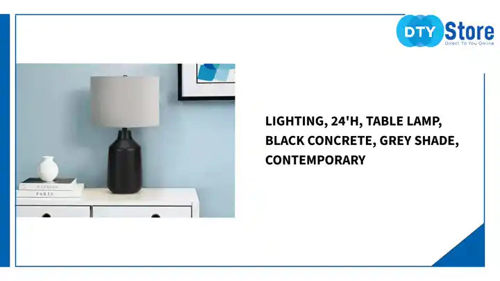 Lighting, 24&#039;h, Table Lamp, Black Concrete, Grey Shade, Contemporary by@Outfy