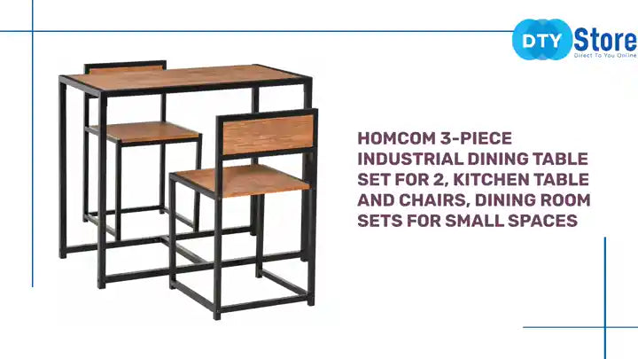 HOMCOM 3-Piece Industrial Dining Table Set for 2, Kitchen Table and Chairs, Dining Room Sets for Small Spaces by@Outfy