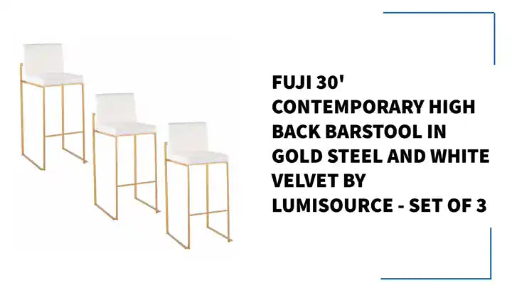 Fuji 30&#039; Contemporary High Back Barstool in Gold Steel and White Velvet by LumiSource - Set of 3 by@Outfy