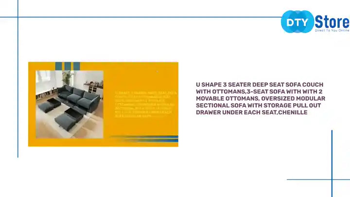 U Shape 3 Seater Deep Seat Sofa Couch with Ottomans,3-Seat Sofa with with 2 Movable Ottomans, Oversized Modular Sectional Sofa with Storage Pull out Drawer Under Each Seat,Chenille by@Outfy