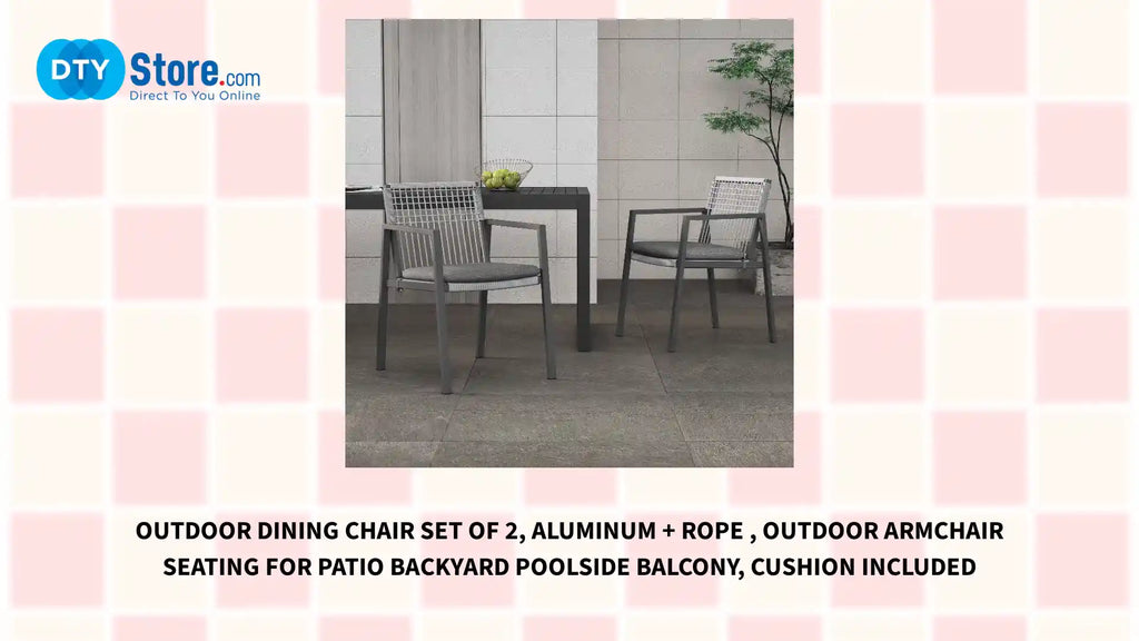 Outdoor Dining Chair Set of 2, Aluminum + Rope , Outdoor Armchair Seating for Patio Backyard Poolside Balcony, Cushion included by@Outfy