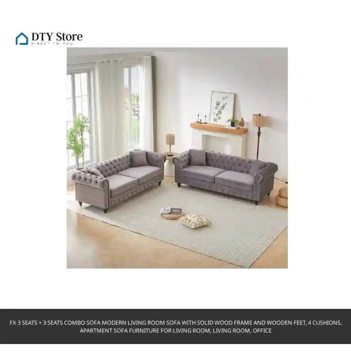 FX 3 Seats + 3 Seats Combo Sofa Modern living room sofa with solid wood frame and wooden feet, 4 cushions, apartment sofa furniture for living room, living room, office by@Outfy
