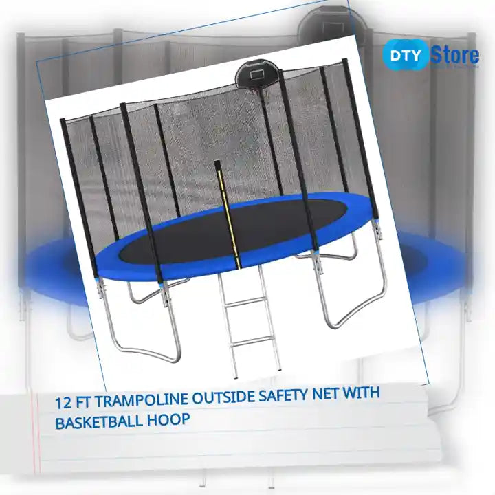 12 FT TRAMPOLINE OUTSIDE SAFETY NET WITH BASKETBALL HOOP by@Outfy