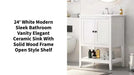 24&#039; White Modern Sleek Bathroom Vanity Elegant Ceramic Sink with Solid Wood Frame Open Style Shelf by@Outfy