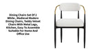 dining chairs set of 2 white , medieval modern dining chairs, teddy velvet chairs with metal legs, kitchen, easy to assemble suitable for home and office use by@Outfy
