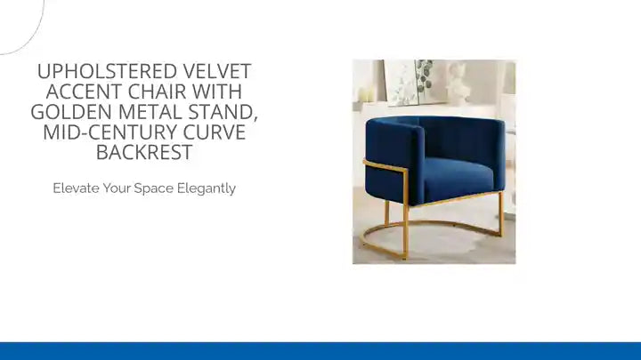 Upholstered Velvet Accent Chair with Golden Metal Stand, Mid-Century Curve Backrest by@Outfy