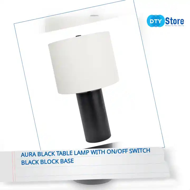 Aura Black Table Lamp with On/Off Switch Black Block Base by@Outfy