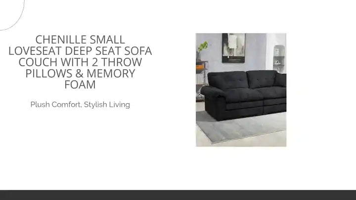 Chenille Small Loveseat Deep Seat Sofa Couch with 2 Throw Pillows &amp; Memory Foam by@Outfy