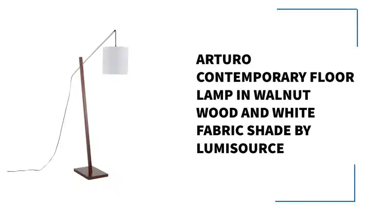 Arturo Contemporary Floor Lamp in Walnut Wood and White Fabric Shade by LumiSource by@Outfy