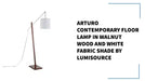 Arturo Contemporary Floor Lamp in Walnut Wood and White Fabric Shade by LumiSource by@Outfy