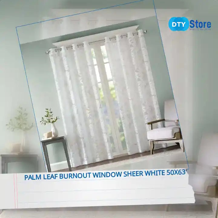Palm Leaf Burnout Window Sheer White 50x63&#039; by@Outfy