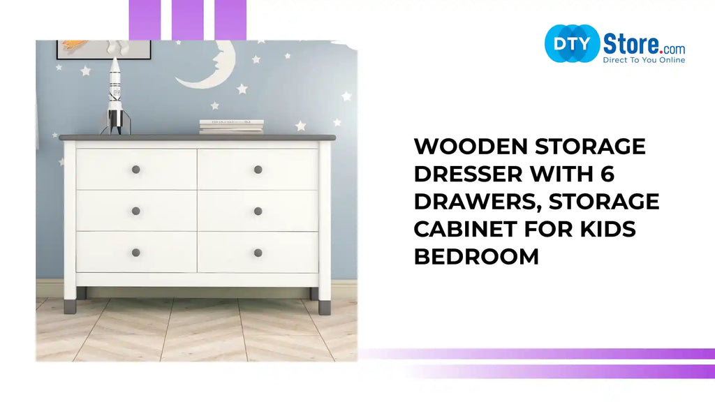 Wooden Storage Dresser with 6 Drawers, Storage Cabinet for Kids Bedroom by@Outfy