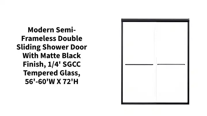 Modern Semi-Frameless Double Sliding Shower Door with Matte Black Finish, 1/4&#039; SGCC Tempered Glass, 56&#039;-60&#039;W x 72&#039;H by@Outfy