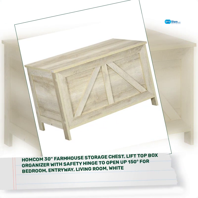HOMCOM 30&quot; Farmhouse Storage Chest, Lift Top Box Organizer with Safety Hinge to Open Up 150&deg; for Bedroom, Entryway, Living Room, White by@Outfy