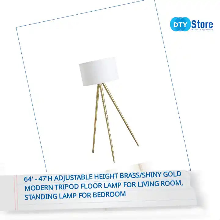 64&#039; - 47&#039;H Adjustable Height Brass/Shiny Gold Modern Tripod Floor Lamp for Living Room, Standing Lamp for Bedroom by@Outfy