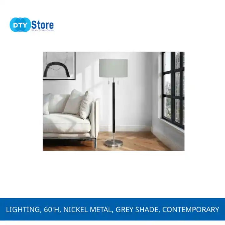 Lighting, 60&#039;h, Nickel Metal, Grey Shade, Contemporary by@Outfy