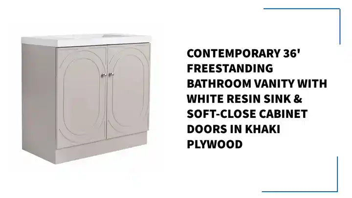 Contemporary 36&#039; Freestanding Bathroom Vanity with White Resin Sink &amp; Soft-Close Cabinet Doors in Khaki Plywood by@Outfy