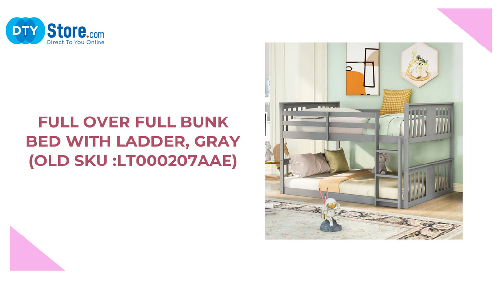 Full Over Full Bunk Bed with Ladder, Gray (Old SKU :LT000207AAE) by@Outfy