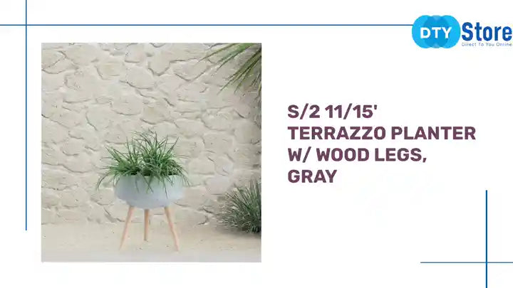 S/2 11/15' TERRAZZO PLANTER W/ WOOD LEGS, GRAY by@Outfy