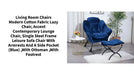 Living Room Chairs Modern Cotton Fabric Lazy Chair, Accent Contemporary Lounge Chair, Single Steel Frame Leisure Sofa Chair with Armrests and A Side Pocket (Blue) ,with ottoman ,with footrest by@Outfy