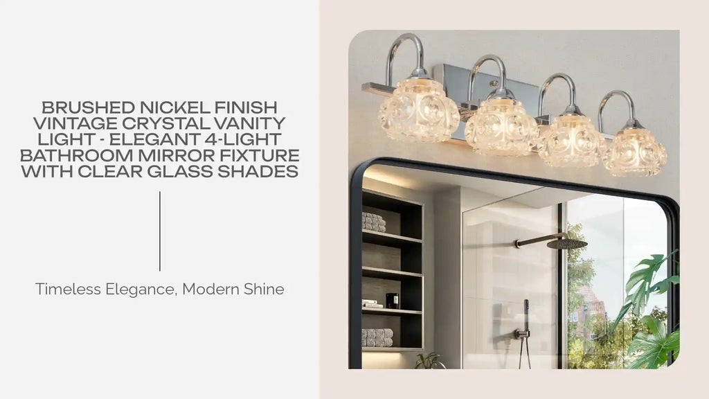 Brushed Nickel Finish Vintage Crystal Vanity Light - Elegant 4-Light Bathroom Mirror Fixture with Clear Glass Shades by@Outfy