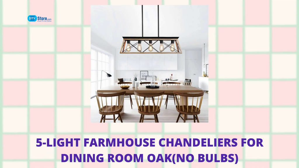 5-Light Farmhouse Chandeliers For Dining Room Oak(No Bulbs) by@Outfy