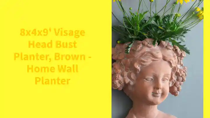 8x4x9' Visage Head Bust Planter, Brown - Home Wall Planter by@Outfy
