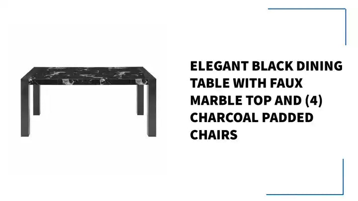 Elegant Black Dining Table with Faux Marble Top and (4) Charcoal Padded Chairs by@Outfy