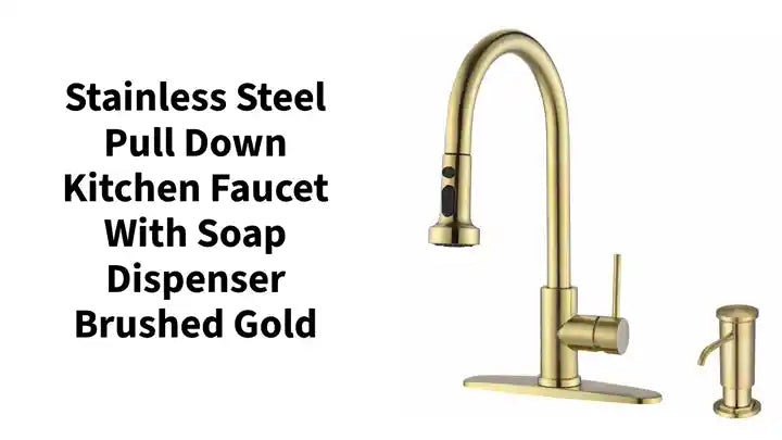 Stainless Steel Pull Down Kitchen Faucet with Soap Dispenser Brushed Gold by@Outfy