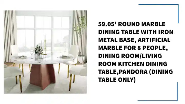 59.05' Round Marble Dining Table with Iron Metal Base, Artificial Marble for 8 People, Dining Room/Living Room Kitchen Dining Table,Pandora (Dining Table Only) by@Outfy