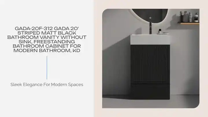 Gada-20F-312 Gada 20&#039; Striped Matt Black Bathroom Vanity WITHOUT Sink, Freestanding Bathroom Cabinet for Modern Bathroom, KD by@Outfy