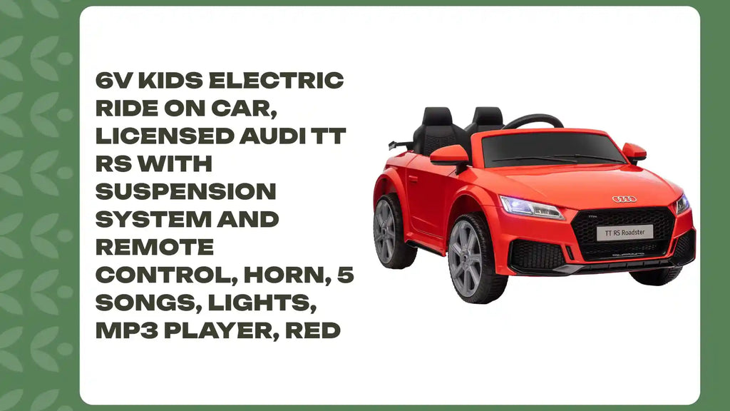 6V Kids Electric Ride On Car, Licensed Audi TT RS with Suspension System and Remote Control, Horn, 5 Songs, Lights, MP3 Player, Red by@Outfy