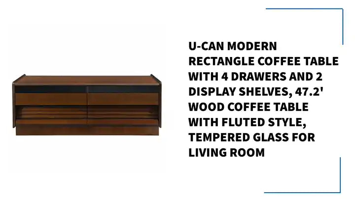 U-Can Modern Rectangle Coffee Table with 4 Drawers and 2 Display Shelves, 47.2&#039; Wood Coffee Table with Fluted Style, Tempered Glass for Living Room by@Outfy