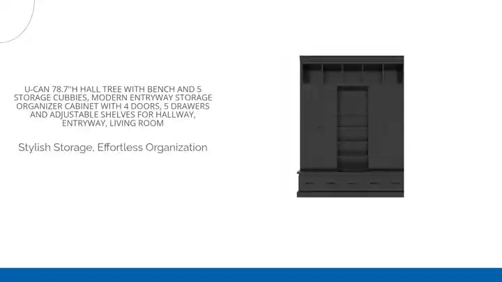 U-Can 78.7&#039;&#039;H Hall Tree with Bench and 5 Storage Cubbies, Modern Entryway Storage Organizer Cabinet with 4 Doors, 5 Drawers and Adjustable Shelves for Hallway, Entryway, Living Room by@Outfy