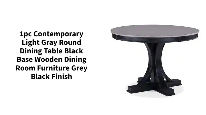 1pc Contemporary Light Gray Round Dining Table Black Base Wooden Dining Room Furniture Grey Black Finish by@Outfy