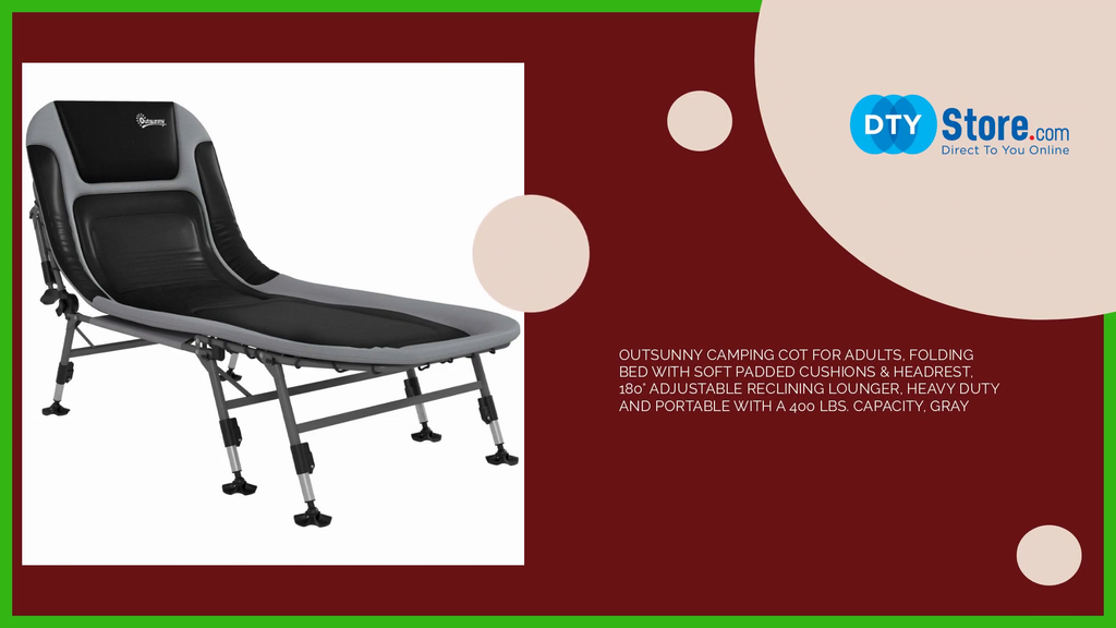 Outsunny Camping Cot for Adults, Folding Bed with Soft Padded Cushions &amp; Headrest, 180&deg; Adjustable Reclining Lounger, Heavy Duty and Portable with a 400 lbs. Capacity, Gray by@Outfy