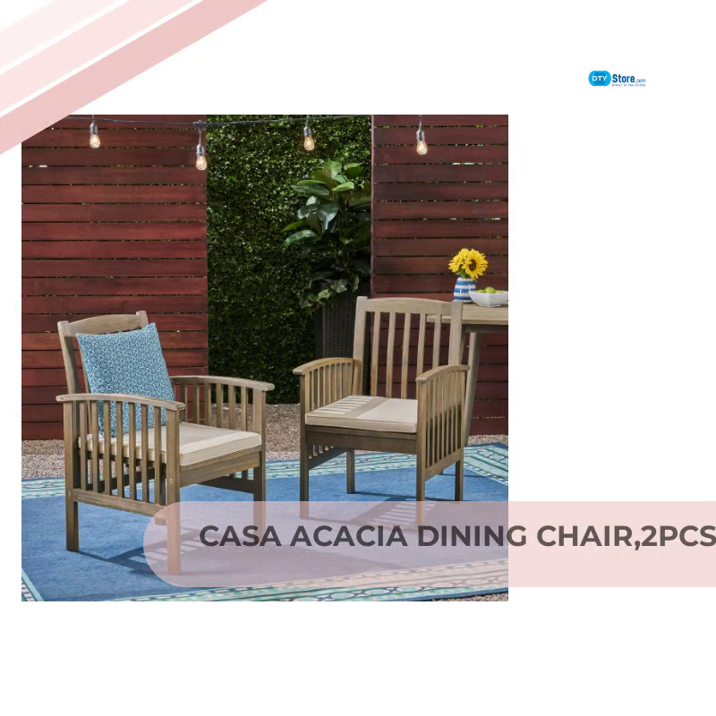 CASA ACACIA DINING CHAIR,2PCS with 2 Cushions by@Outfy