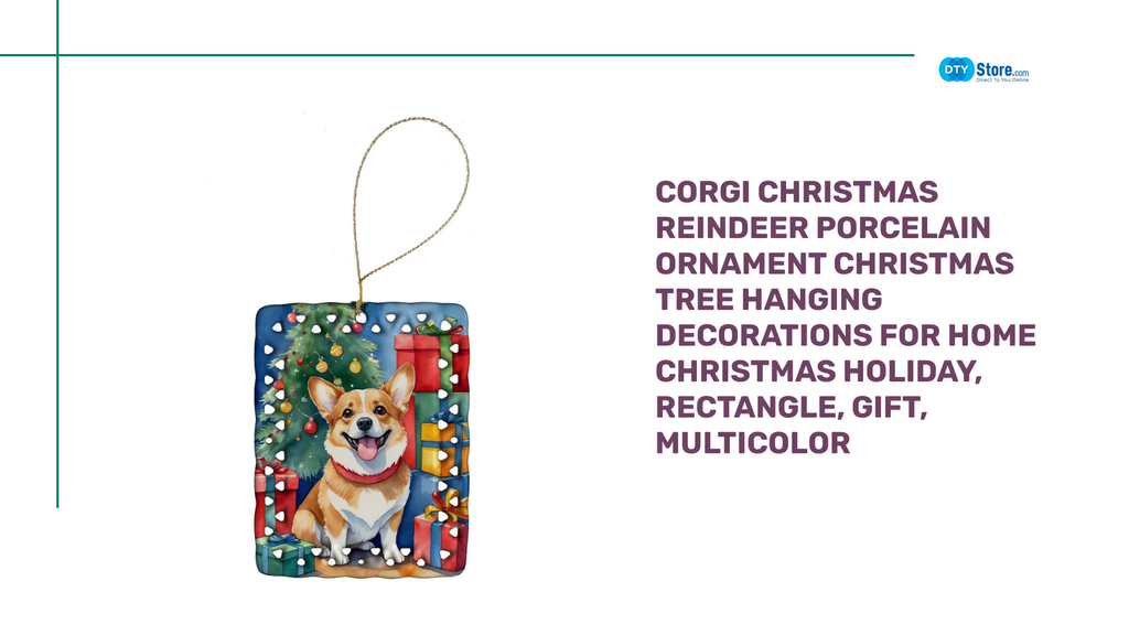 Corgi Christmas Reindeer Porcelain Ornament Christmas Tree Hanging Decorations for Home Christmas Holiday, Rectangle, Gift, Multicolor by@Outfy