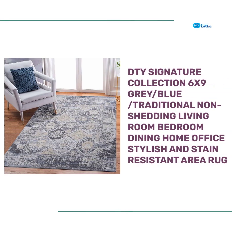 DTY Signature Collection 6X9 Grey/Blue /Traditional Non-Shedding Living Room Bedroom Dining Home Office Stylish and Stain Resistant Area Rug by@Outfy