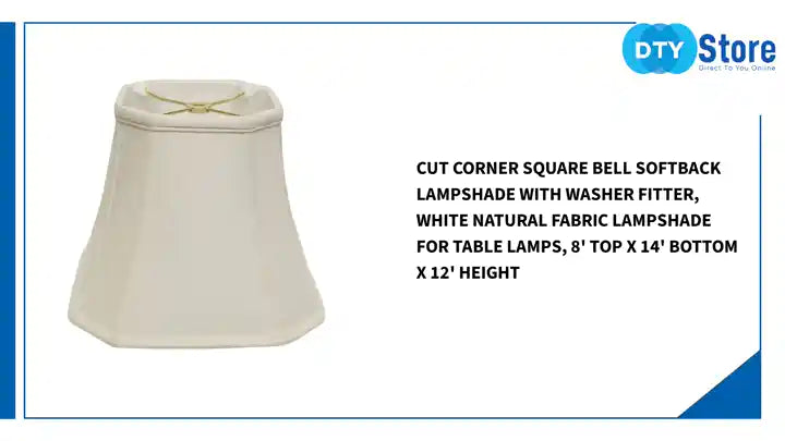 Cut Corner Square Bell Softback Lampshade with Washer Fitter, White Natural Fabric Lampshade for Table Lamps, 8&#039; Top x 14&#039; Bottom x 12&#039; Height by@Outfy
