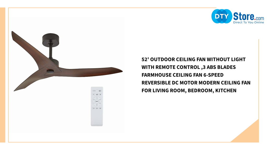 52&#039; Outdoor Ceiling Fan Without Light with Remote Control ,3 ABS Blades Farmhouse Ceiling Fan 6-speed Reversible DC Motor Modern Ceiling Fan for Living Room, Bedroom, Kitchen by@Outfy
