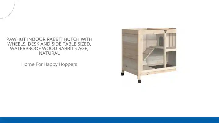 PawHut Indoor Rabbit Hutch with Wheels, Desk and Side Table Sized, Waterproof Wood Rabbit Cage, Natural by@Outfy